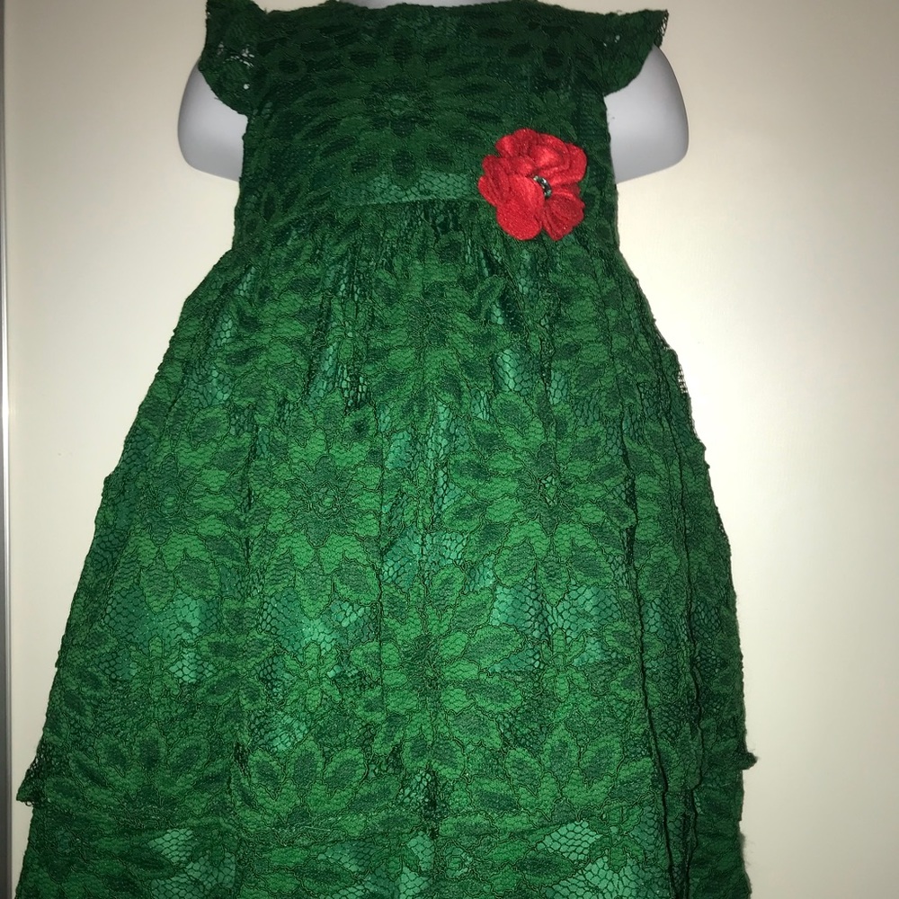 Green lace dress with red flower